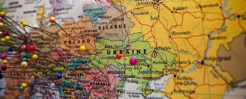 a map of europe with pins on it